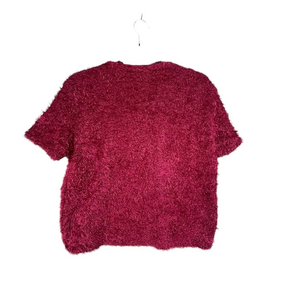 Zara Burgundy Short Sleeve Fuzzy Top Size Large Festival 90s - Picture 4 of 5